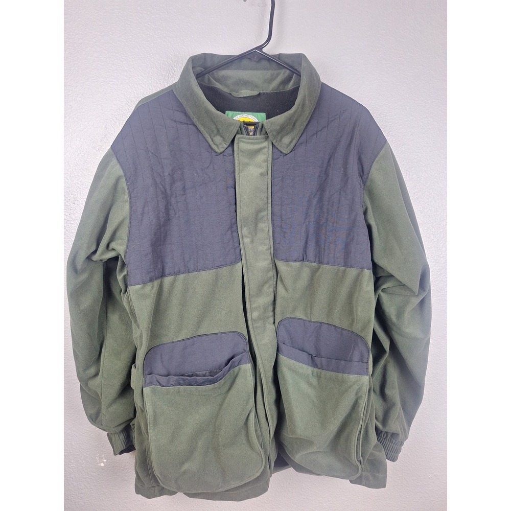 VTG Cabela Jacket Mens L Green Navy Dry-Plus Fleece Lined Outdoor Utility Zip